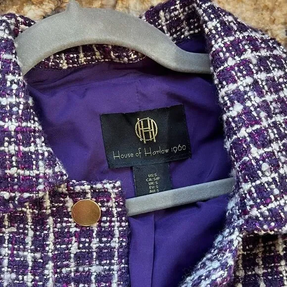 House of Harlow Purple Tweed Jacket with Gold Buttons - Picture 3 of 6